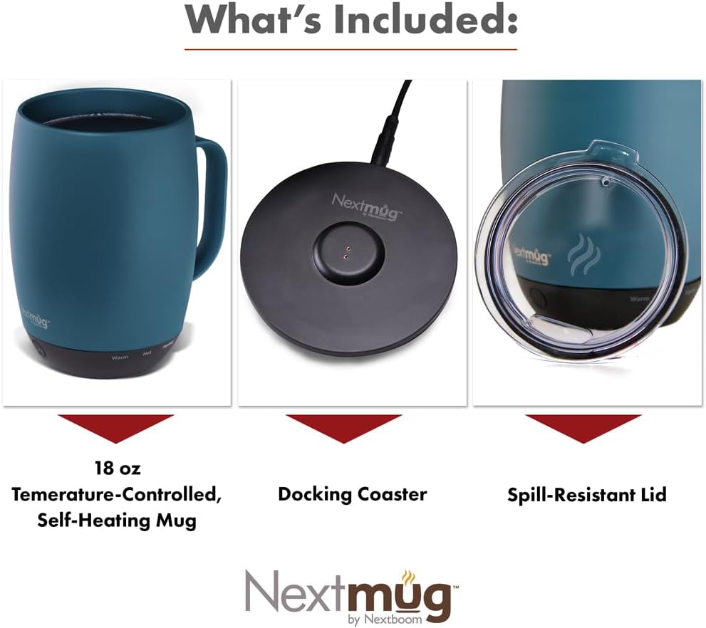 Nextmug Plus - Temperature-Controlled, Self-Heating Coffee Mug (Slate Blue - 18 oz.)