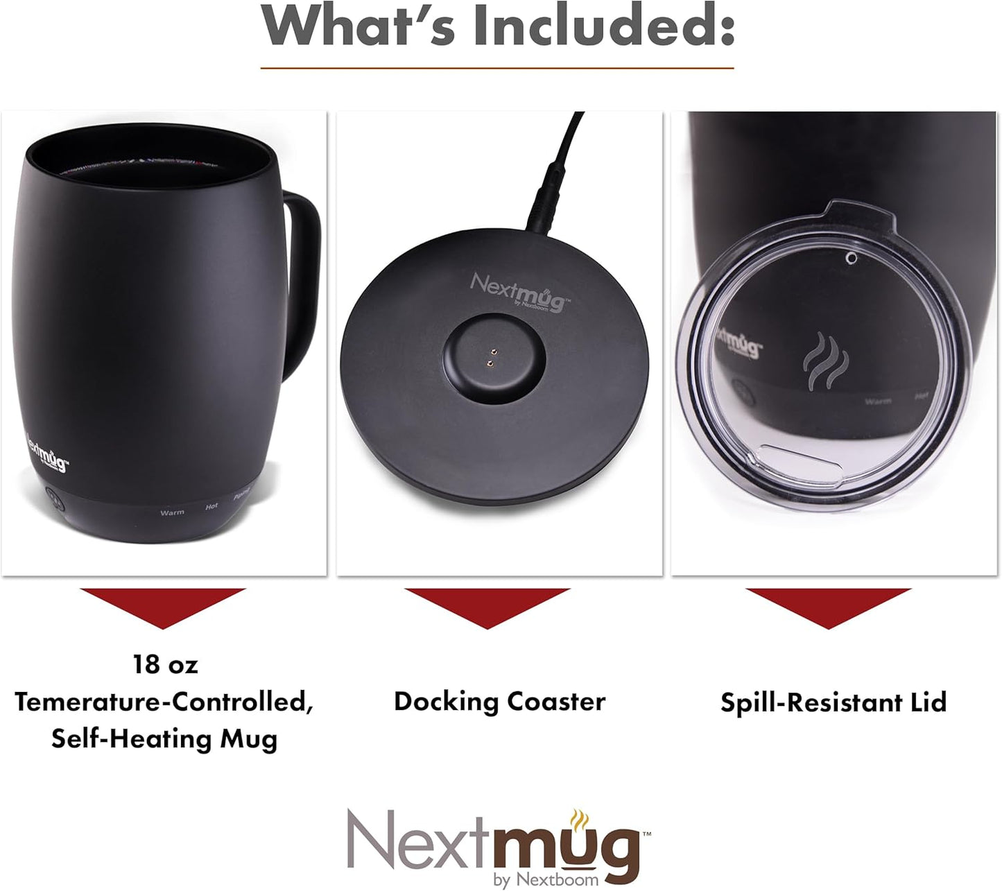 Nextmug Plus - Temperature-Controlled, Self-Heating Coffee Mug (Black - 18 oz.)