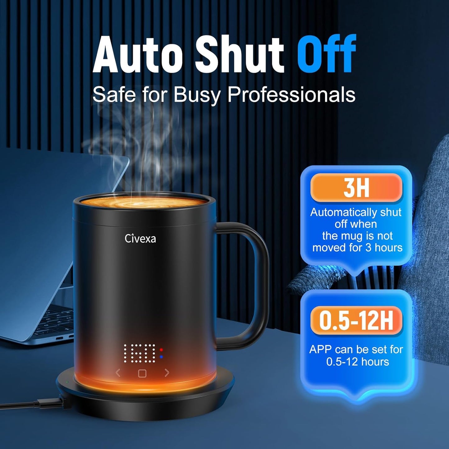 Rechargeable Self Heating Coffee Mug, Fastest Heating & Highest Temperature, 14 Oz App-Controlled Heated Coffee Mug, 1°F Precise Temperature Control Smart Mug Warmer with 150 Min Battery Life