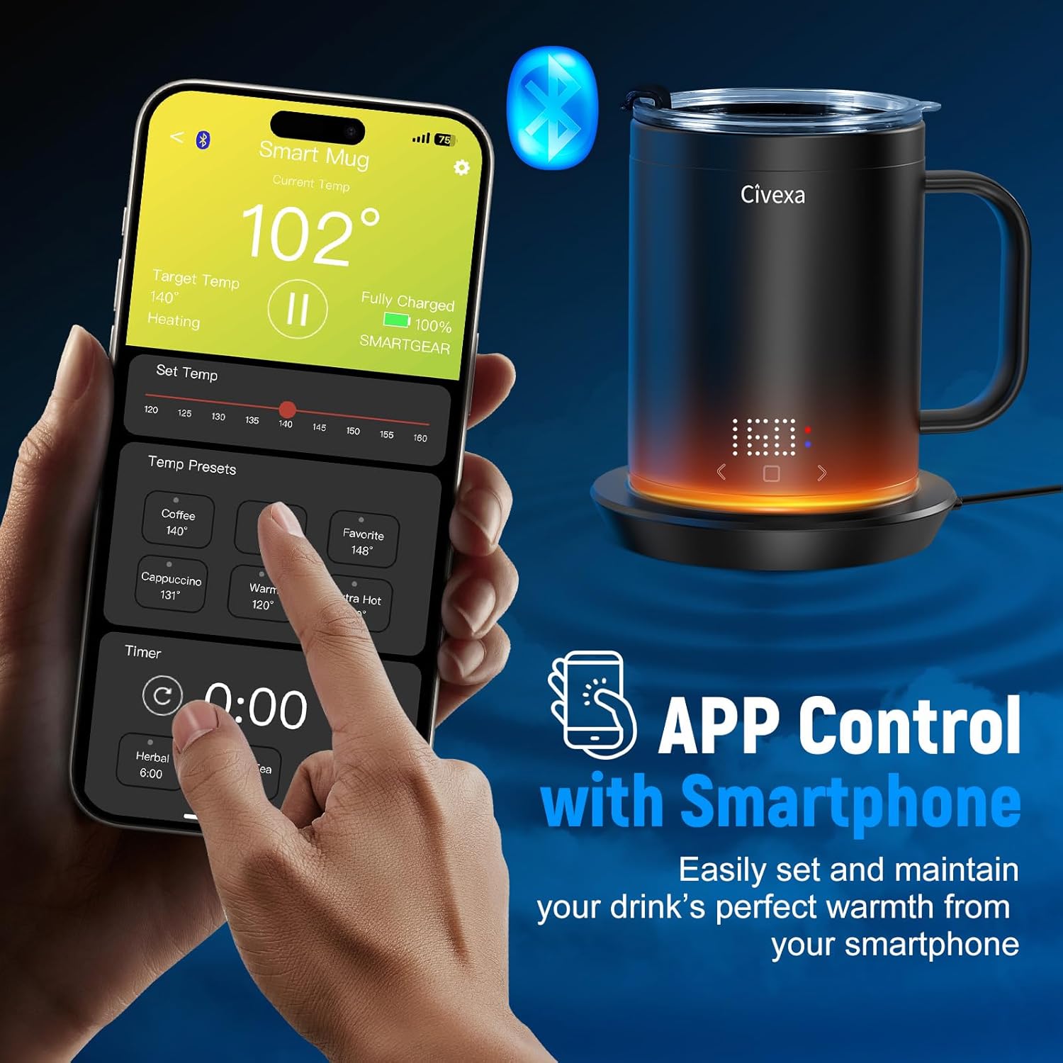 Rechargeable Self Heating Coffee Mug, Fastest Heating & Highest Temperature, 14 Oz App-Controlled Heated Coffee Mug, 1°F Precise Temperature Control Smart Mug Warmer with 150 Min Battery Life