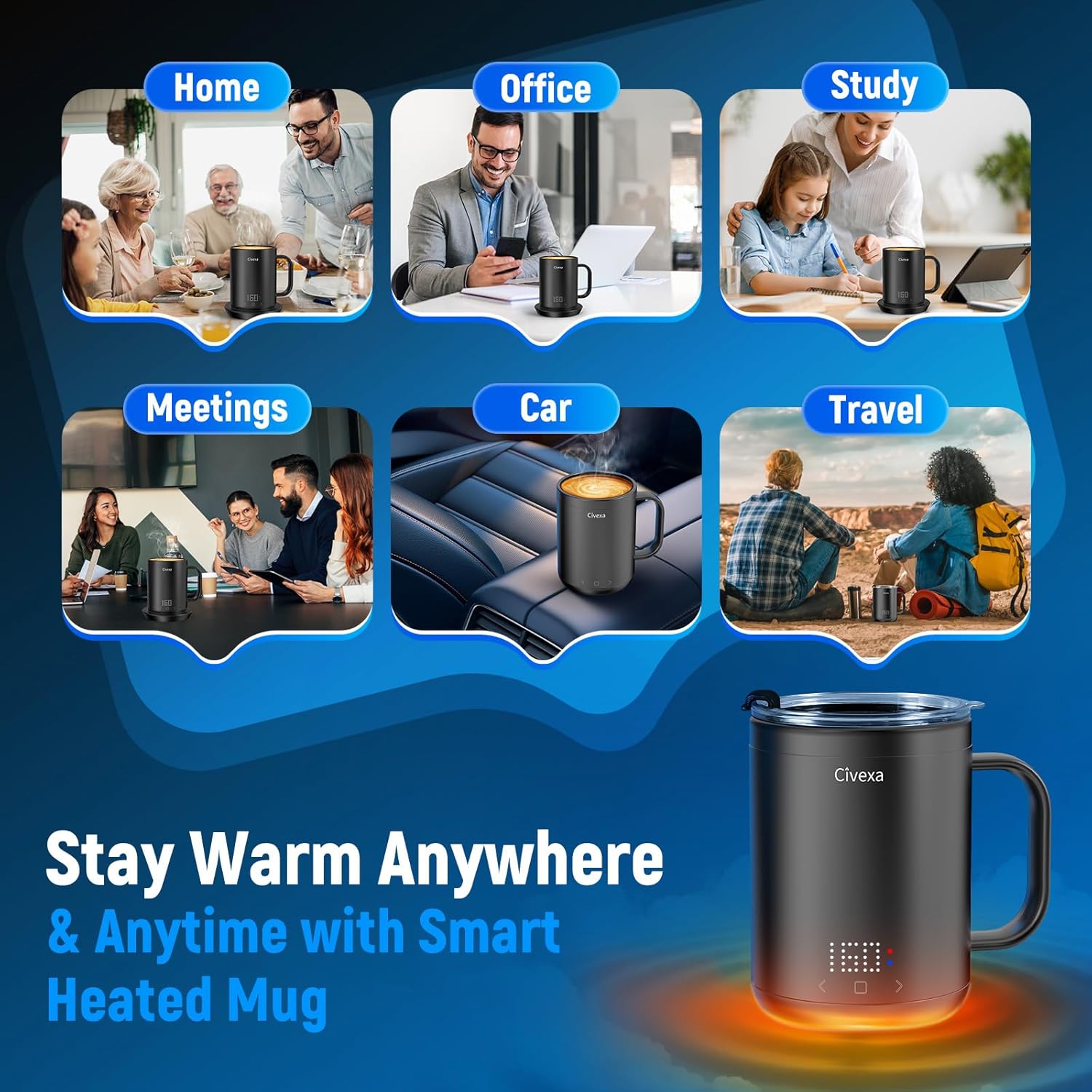 Rechargeable Self Heating Coffee Mug, Fastest Heating & Highest Temperature, 14 Oz App-Controlled Heated Coffee Mug, 1°F Precise Temperature Control Smart Mug Warmer with 150 Min Battery Life