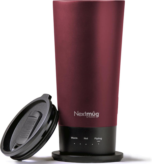 Nextmug Go - Temperature-Controlled, Self-Heating Travel Mug (Burgundy - 16 oz.)