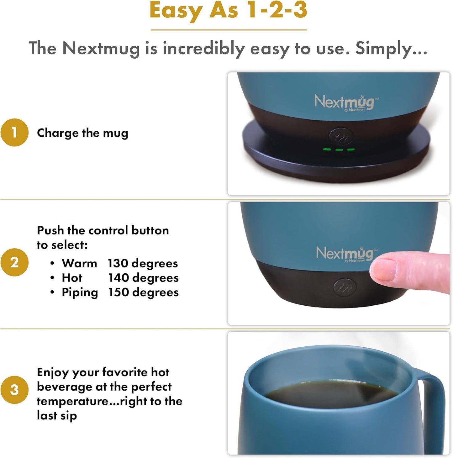 Nextmug Plus - Temperature-Controlled, Self-Heating Coffee Mug (Slate Blue - 18 oz.)