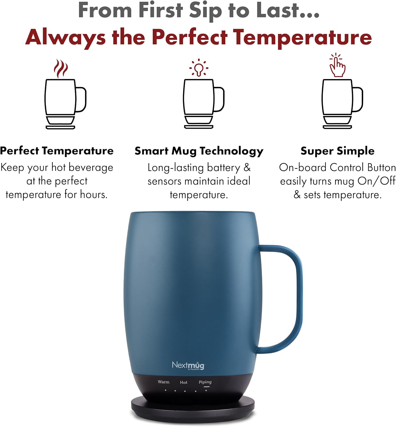 Nextmug Plus - Temperature-Controlled, Self-Heating Coffee Mug (Slate Blue - 18 oz.)