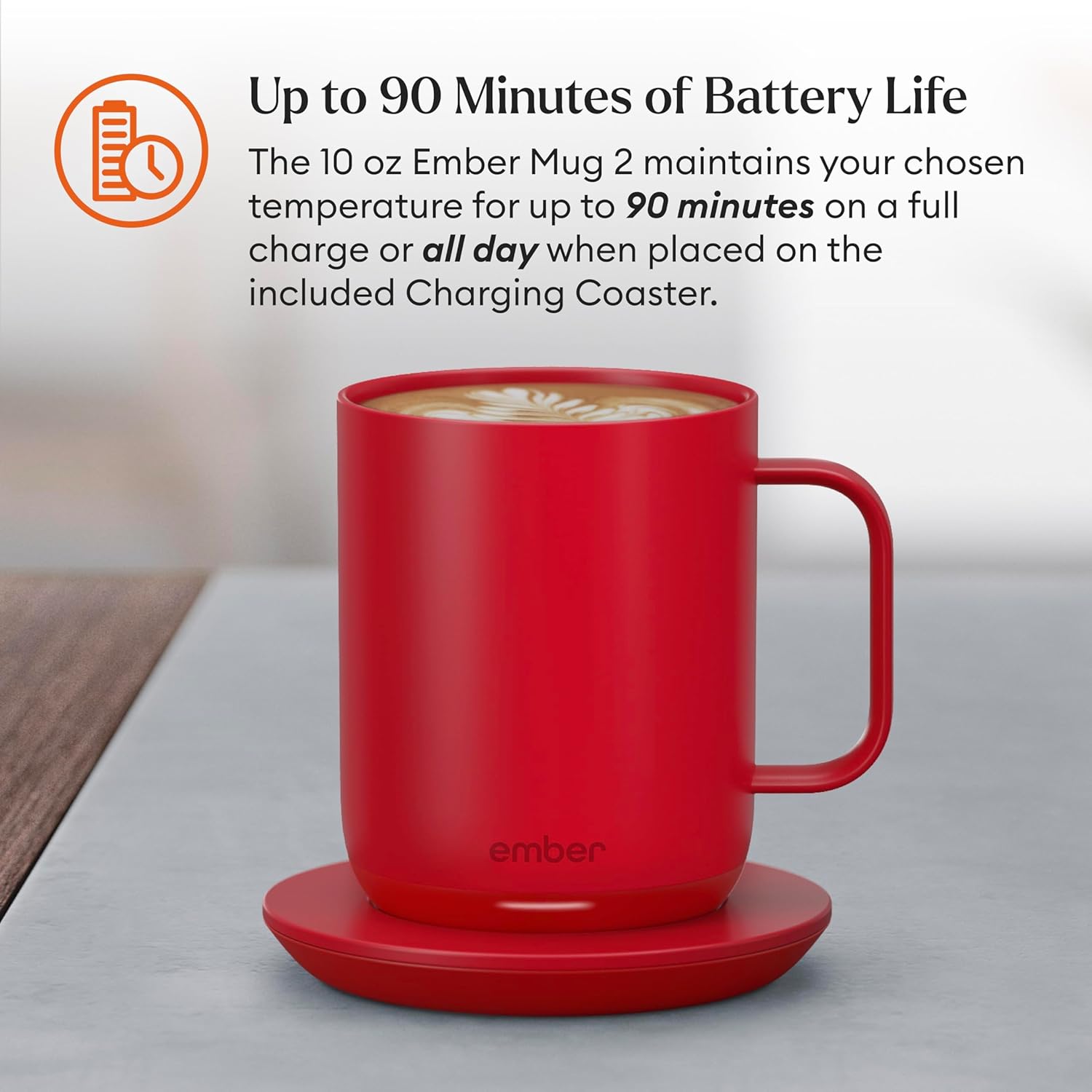 Ember Temperature Control Smart Mug 2, 10 Oz, App-Controlled Heated Coffee Mug with 80 Min Battery Life and Improved Design, Red