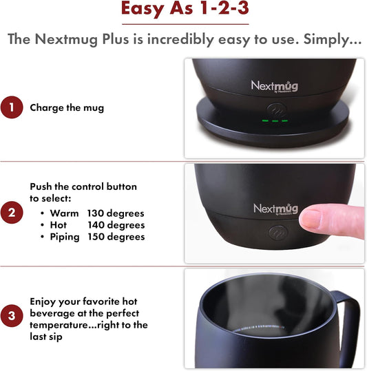 Nextmug Plus - Temperature-Controlled, Self-Heating Coffee Mug (Black - 18 oz.)