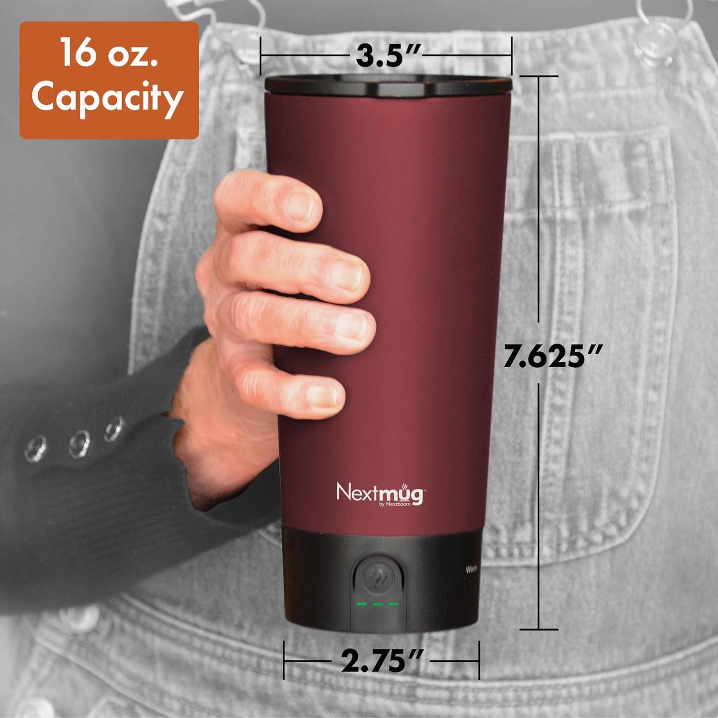 Nextmug Go - Temperature-Controlled, Self-Heating Travel Mug (Burgundy - 16 oz.)