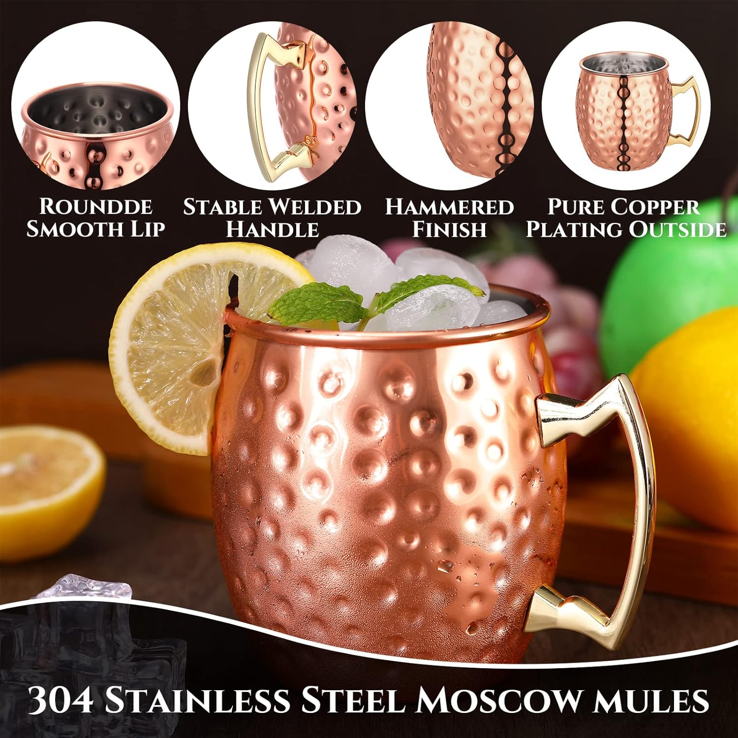 24 Pack Moscow Mule Mugs Set 12 oz Copper Cups Bulk Stainless Steel Moscow Mule Cup Tarnish Resistant Hammered Finish Cup Chilled Mule Coffee Mug for Cocktail Wedding Gift Drinkware (Rose Gold)