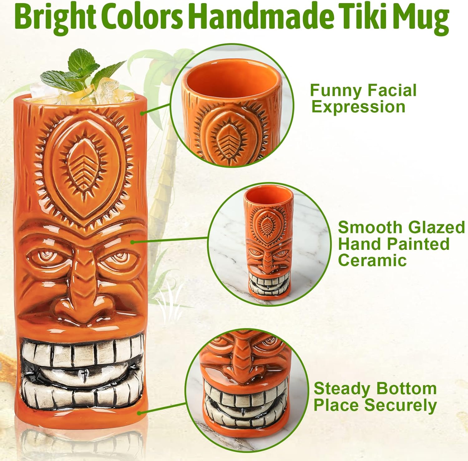 SuproBarware Tiki Mugs Set of 12 - Large Cocktail Tiki Glasses Hawaiian Party Cute Exotic Cocktail Glasses Hawaiian Ceramic Mug